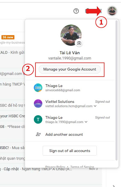 Hình 5 - Truy cập vào Quản lý tài khoản Google của bạn (Manage your Google Account)