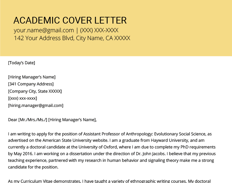 academic lecturer cover letter