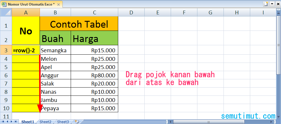 Membuat Nomor Urut Otomatis di Excel