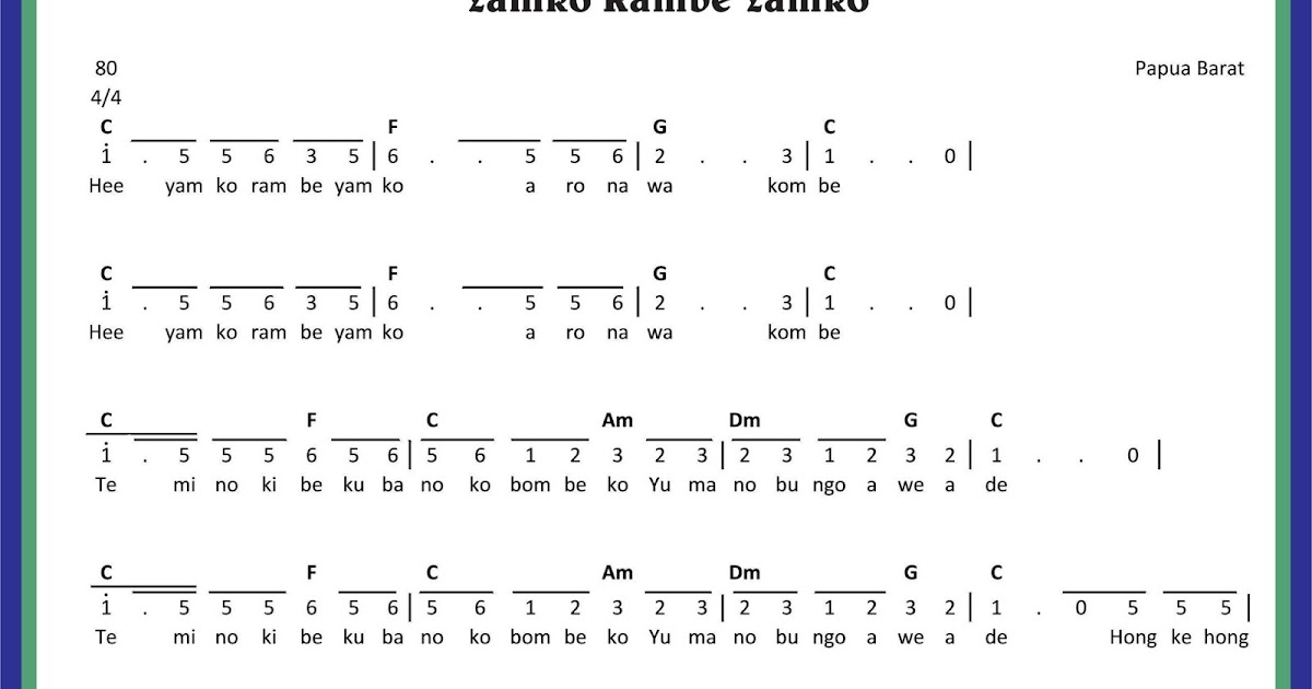 Not Angka Lagu Yamko Rambe Yamko Materi Belajar