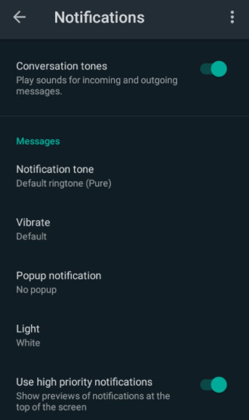 Whatsapp Notifications and Sounds setting