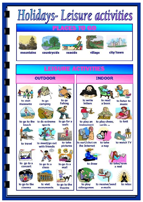 LEISURE ACTIVITIES LIST OF VOCABULARY / LISTA DE VOCABULARIO
