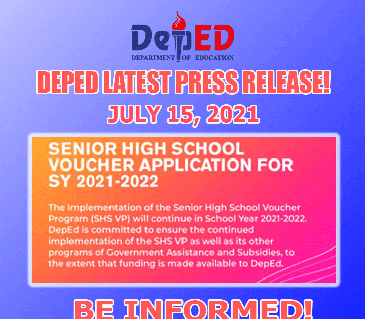 DepEd announces Senior High School Voucher Application for SY 20212022