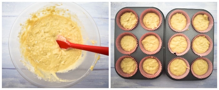 Vegan Lemon Muffins - Step 5 (cake batter mixed and poured into muffin cases)