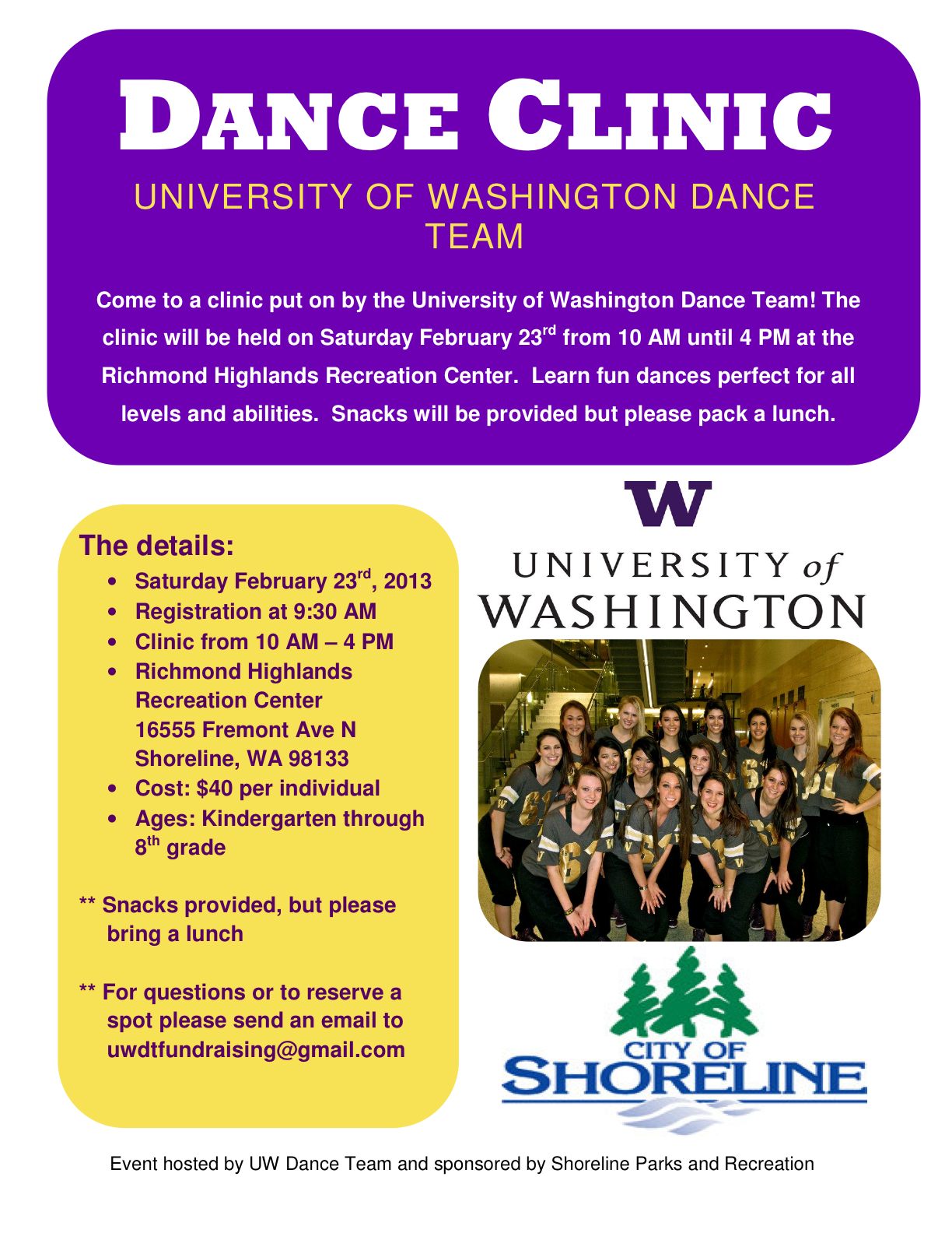 Shoreline Area News UW Dance Clinic in Shoreline