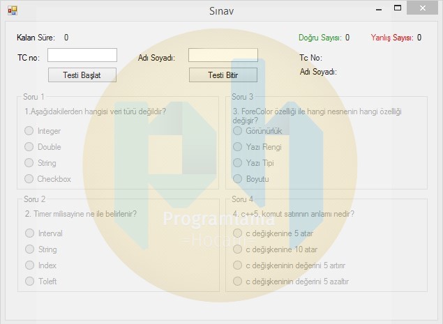 C# ile Test Sınav Uygulaması Yapımı