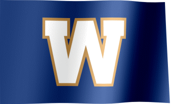 The waving flag of the Winnipeg Blue Bombers with the logo (Animated GIF)
