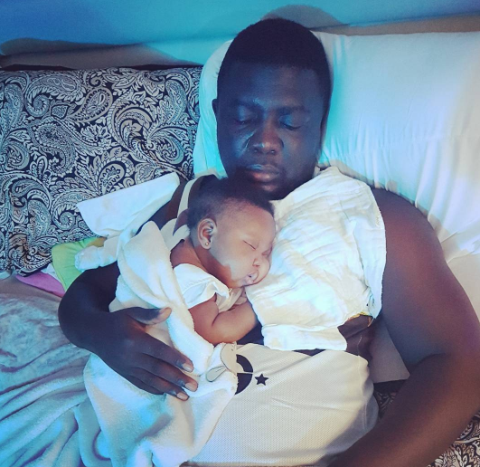 unnamed Cute photo of Comedian, Seyilaw's adorable daughter. Tiwaloluwa, resting on his chest