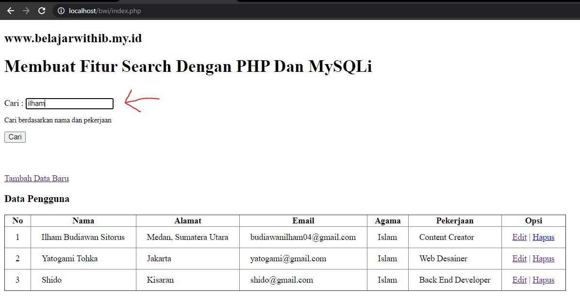 Tutorial PHP Pemula Part 16 : Cara Membuat Fitur Search Dengan PHP Dan MYSQLi