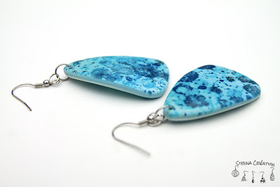 Boucles oreilles pâte polymère Bleu tampons Stenna Création