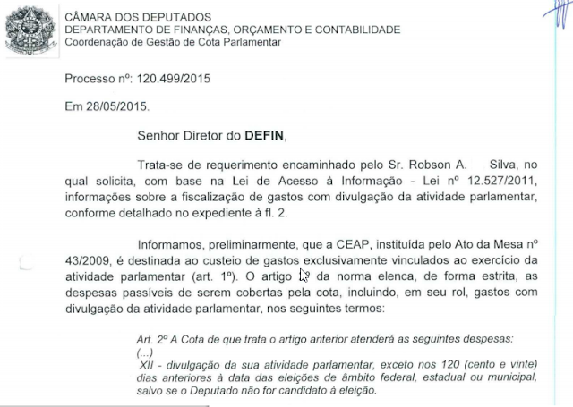 requerimento cota parlamentar apuração