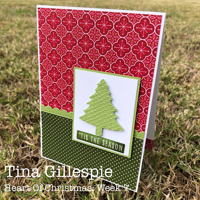scissorspapercard, Stampin' Up!, Heart Of Christmas, Christmas To Remember, Heartwarming Hugs, Penned Flowers Dies, Tasteful Textile 3DEF, Pine Tree Punch, Christmas Card, Sheetload Of Cards