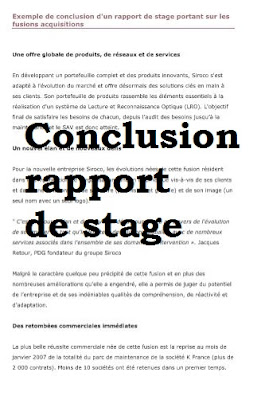 Exemple de conclusion d'un rapport de stage : doc Conclusion pour un rapport de stage