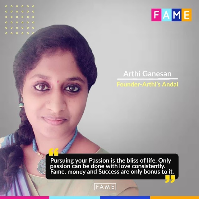 Arthi Ganesan is creative jewelry designer who founded Arthi's Andal the handicrafted jewelry products brand.