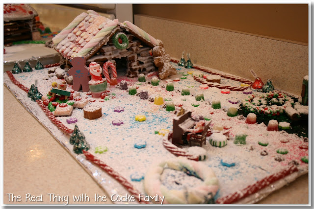 Log Cabin Style Gingerbread house decorated