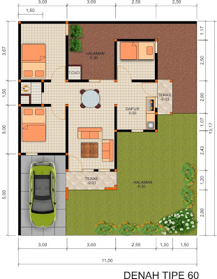 Gambar Denah Rumah Minimalis Type 60 Minimalis Modern