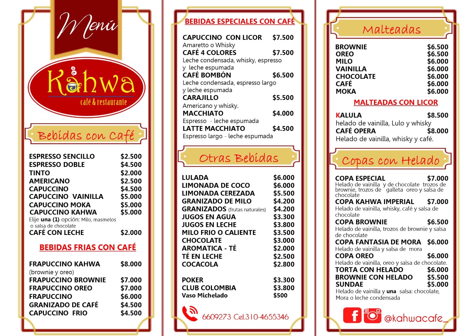 Kahwa - Cafe y Restaurante: MENU