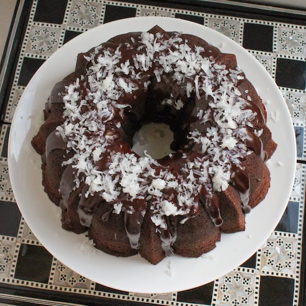 Food Lust People Love: Glazed Chocolate Macaroon Bundt Cake #BundtBakers