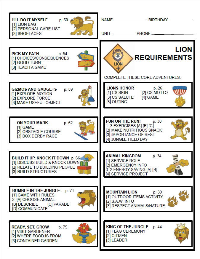 Kara's Cub Stuff Forms for new cub program