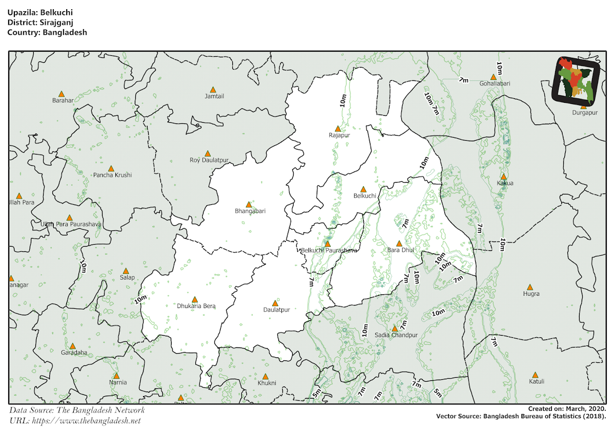 Belkuchi Upazila Elevation Map Sirajganj District Bangladesh