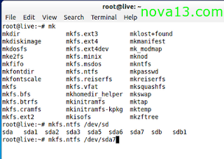 cara memformat partisi hardisk dengan terminal konsole di Linux