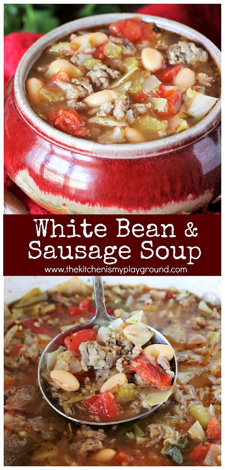 White Bean & Sausage Soup | The Kitchen is My Playground
