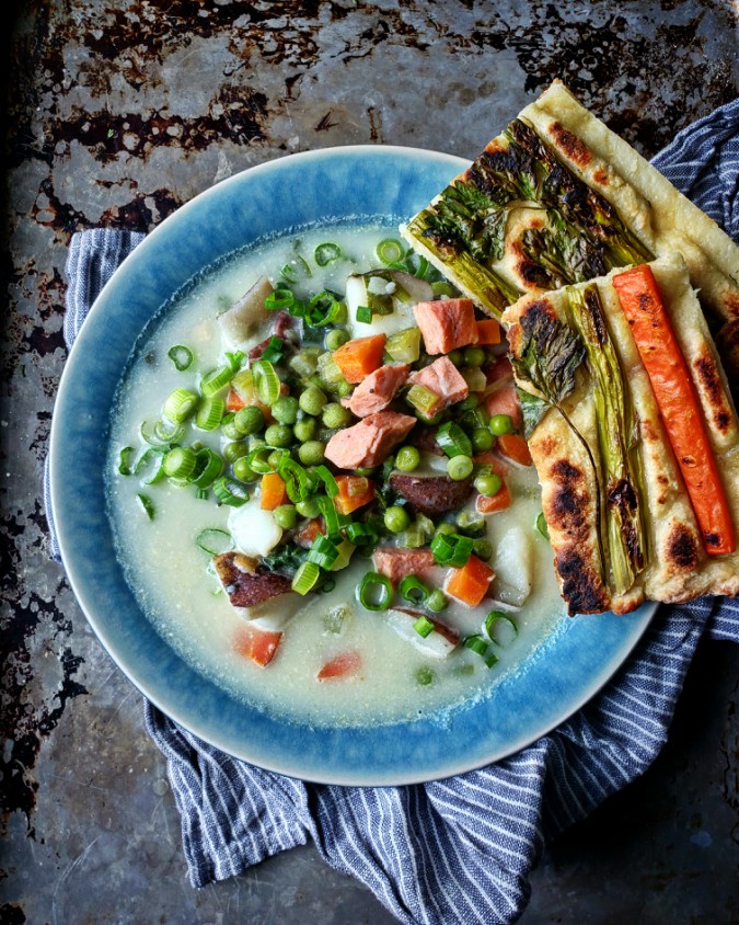 Mango & Tomato Smoked Salmon, Potato & Vegetable Soup