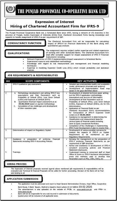Punjab Provincial Cooperative Bank LTD jobs 2020 for Consultant