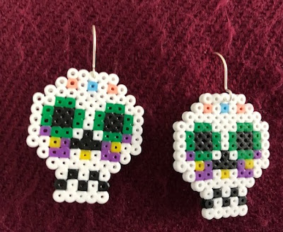Mini Hama bead sugar skull earrings