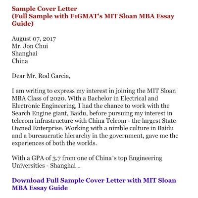 cover letter for mba application