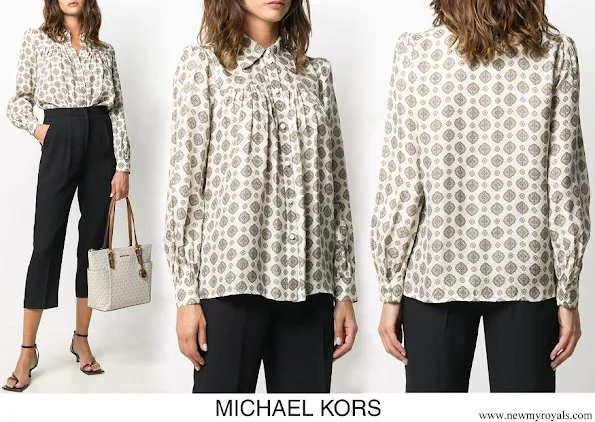 Kate Middleton wore Michael Kors Medallion silk-blend jacquard blouse