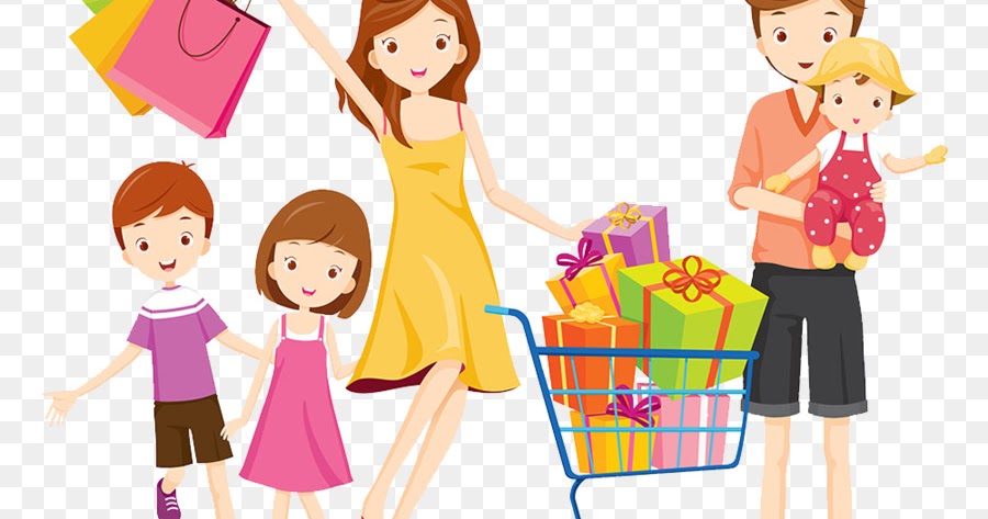 gambar png kartun animasi keluarga sedang belanja di supermarket