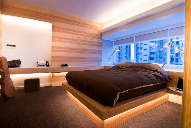 Picture of the king sized bed as part of the Hong Kong apartment design