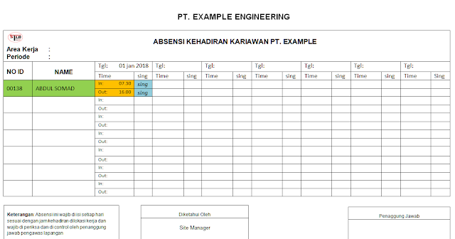 Contoh Daftar Hadir Karyawan Perusahaan - Microsoft Word | Borisinil