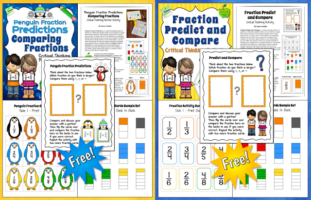 ree Comparing Fractions Partner Activities - Kids love these partner activities, and they generate some great discussions about how to compare fractions. 