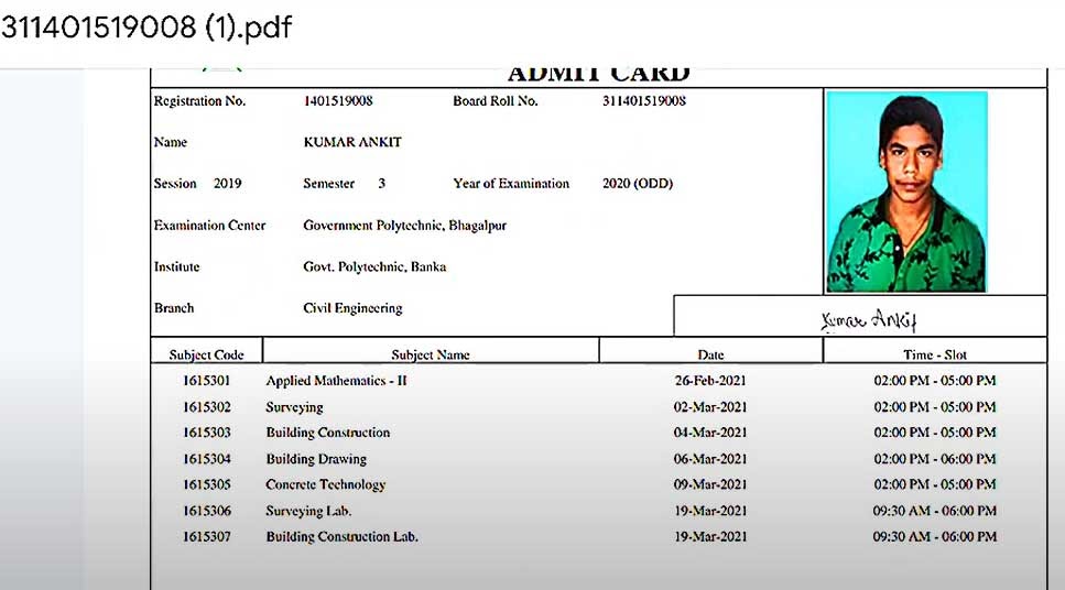 sbte Bihar online Login Download admit card Bihar Polytechnic semester