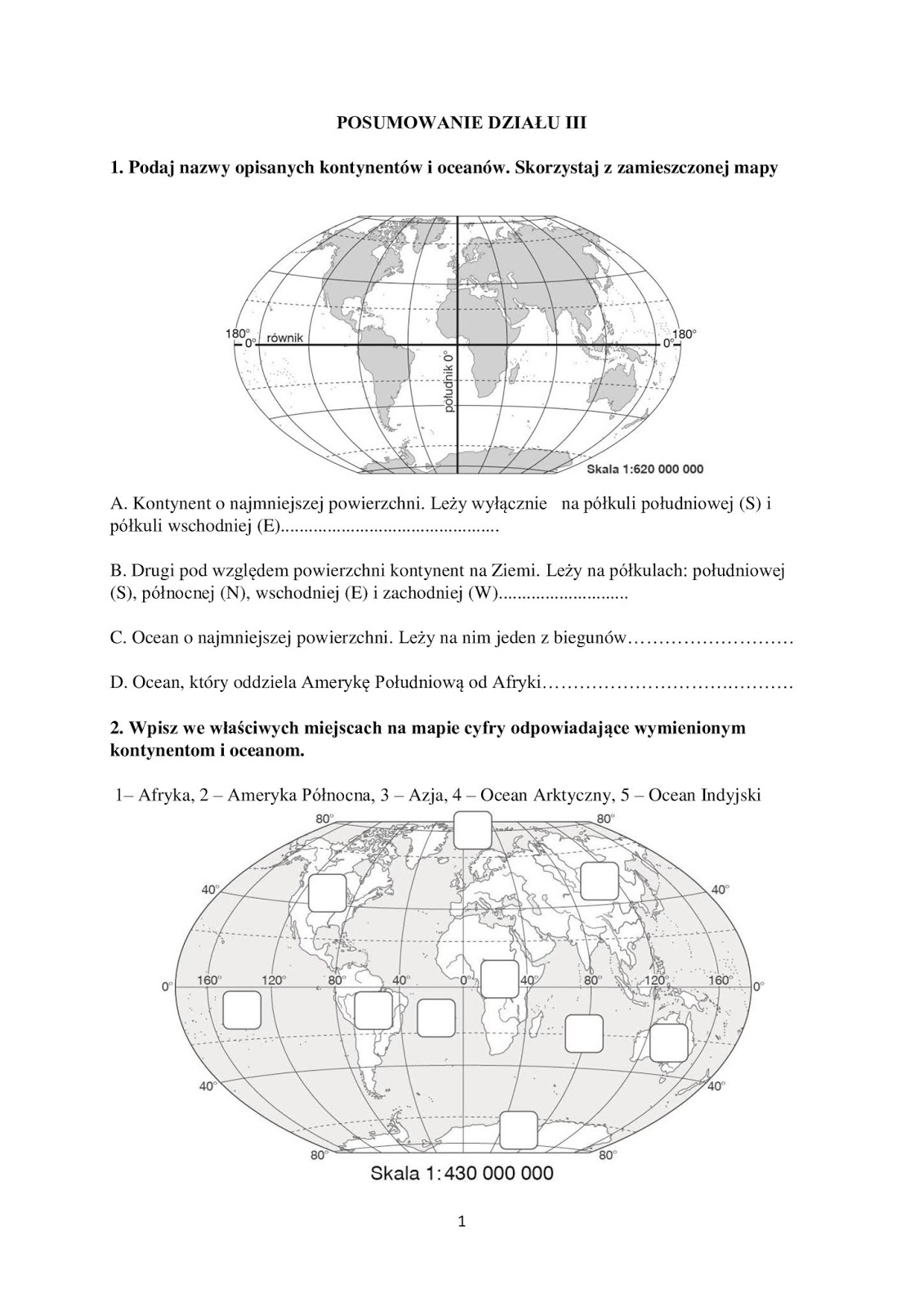 Karta Pracy Geografia Klasa 5 Szkoła Podstawowa im. Górali Żywieckich w Okrajniku: Klasa 5