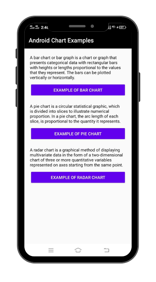 How to create charts in android PART 1 Bar Chart Pie Chart