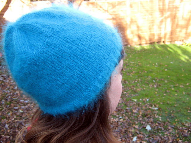 Turquoise Mohair Fluffy Beanie Hat 