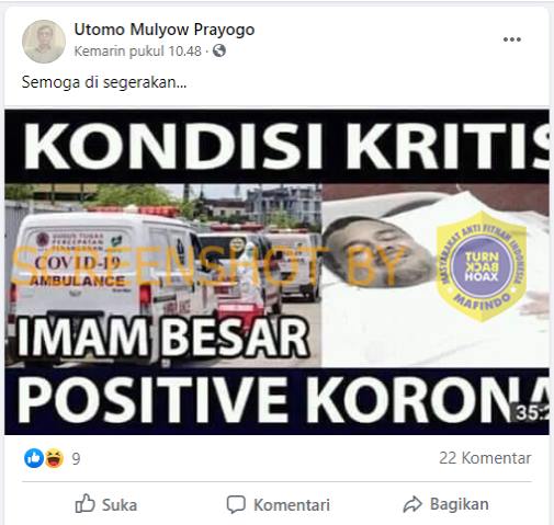 [Salah] “Kondisi Kritis Imam Besar Positive Korona”