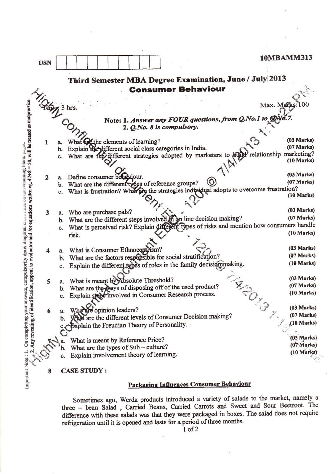 AR VTU MBA E-NOTES: VTU MBA 3rd sem question papers Consumer Behavior