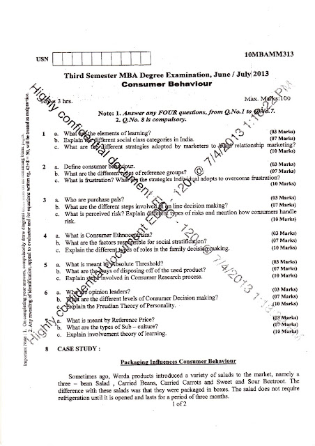 AR VTU MBA E-NOTES: VTU MBA 3rd sem question papers Consumer Behavior