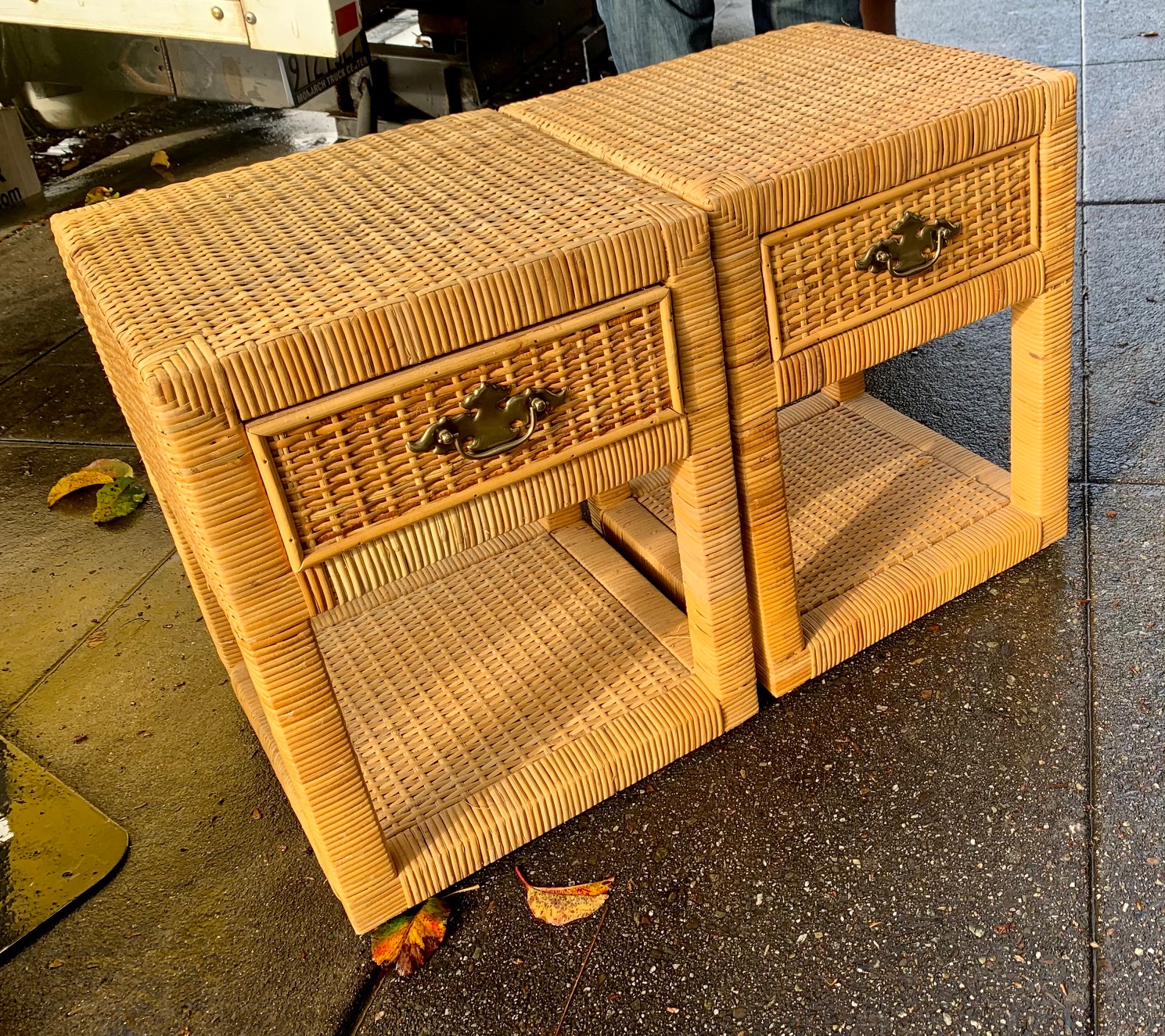 UHURU FURNITURE & COLLECTIBLES SOLD 103303 Pair of Rattan Nightstands