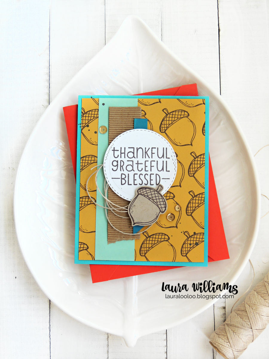 thankful grateful blessed acorn card for fall with impression obsession stamps and dies #cardmaking #fallcards #impressionobsession