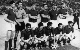 The Italy team that won the 1968 European Championships with Facchetti, the captain, at the back, on the far right