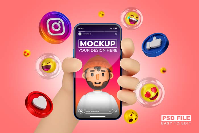 Cute 3D Cartoon Hand With Smartphone 3D Rendering Mockup Cute 3D Cartoon Hand With Smartphone 3D Rendering Mockup