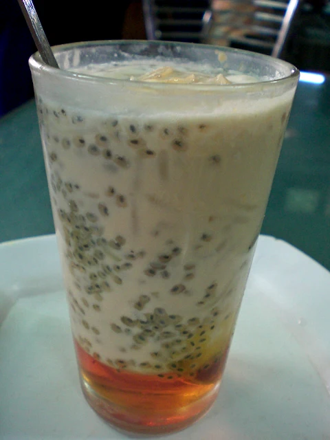 Popular Indian Falooda with sweet basil seed aka sabja as a summer drink.