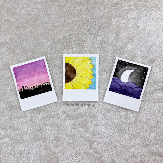 Three watercolor polaroid painting ideas.