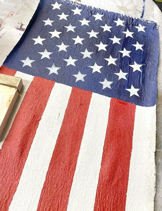 American flag painted on a painter's cloth