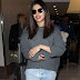 Actress Priyanka Chopra In Blue Top Jeans at Airport